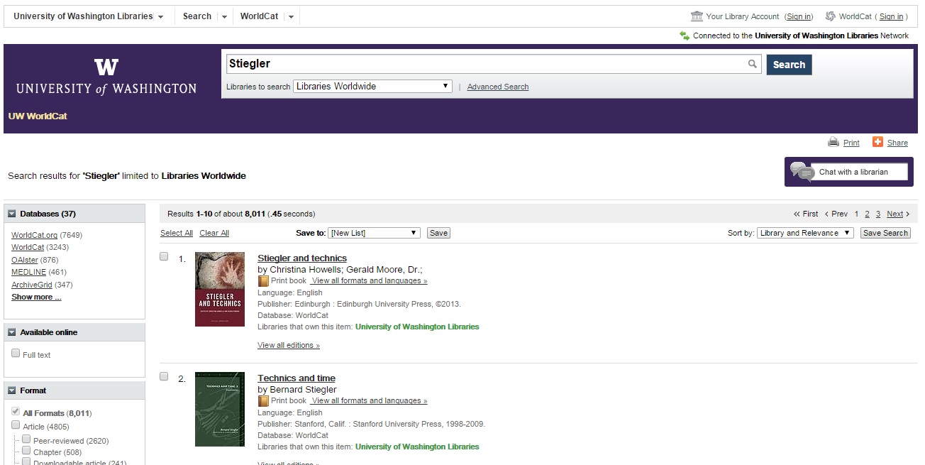 UW Libraries search result